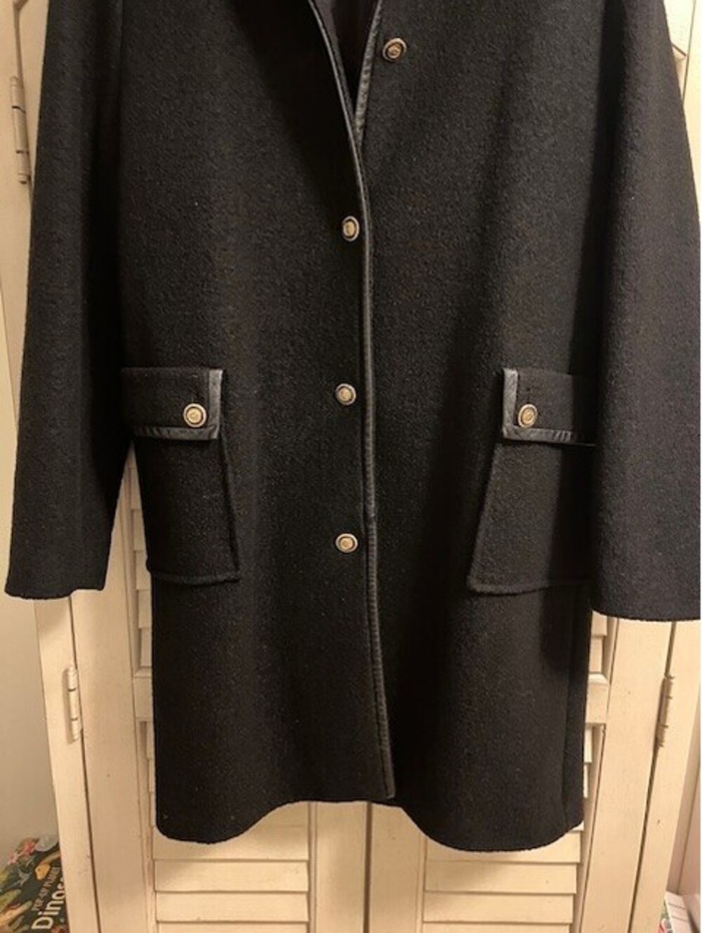 VTG Talbots Women’s Black Winter Wool Coat Gold Buttons Leather Trim - Size 12